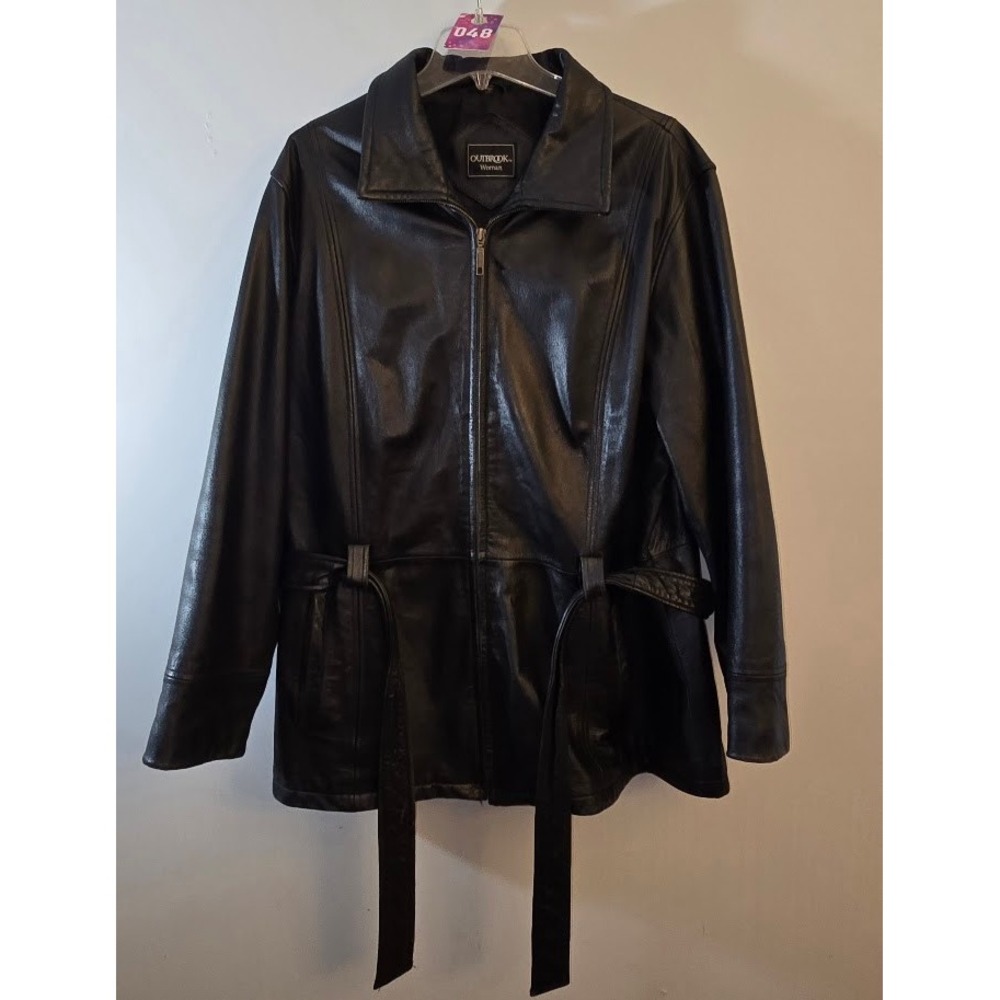 Outbrook Womens Jacket Black Leather Full Zip Up Belted Coat Biker Plus Size 2X